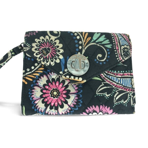 Vera Bradley Wristlet Wallet Clutch BANDANA SWIRL Quilted Fabric Turnlock Closur - Picture 2 of 5